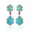 28ctw Oval Cut Turquoise Bohemian Style Drop Earrings