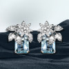 16ctw Emerald Cut Aquamarine Flower Cluster Stud Earrings