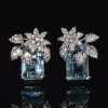 16ctw Emerald Cut Aquamarine Flower Cluster Stud Earrings