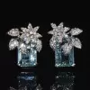 16ctw Emerald Cut Aquamarine Flower Cluster Stud Earrings