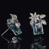 16ctw Emerald Cut Aquamarine Flower Cluster Stud Earrings