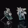 16ctw Emerald Cut Aquamarine Flower Cluster Stud Earrings
