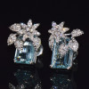 16ctw Emerald Cut Aquamarine Flower Cluster Stud Earrings