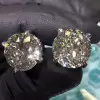 11ctw Portuguese Round Cut Side-paved Classic Stud Earrings