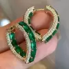 16ctw Emerald and White Sapphire Tulip Hoop Earrings
