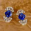 8ctw Cushion Cut Blue Sapphire Clustered Huggie Earrings