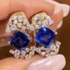 8ctw Cushion Cut Blue Sapphire Clustered Huggie Earrings