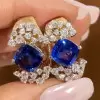8ctw Cushion Cut Blue Sapphire Clustered Huggie Earrings