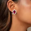 12ctw Oval Cut Ruby Halo Classic Stud Earrings