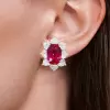 12ctw Oval Cut Ruby Halo Classic Stud Earrings