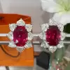 12ctw Oval Cut Ruby Halo Classic Stud Earrings