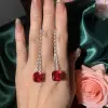 18ctw Cushion Cut Ruby Drop Earrings