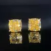 16ctw Cushion Cut Yellow Sapphire Stud Earrings