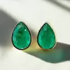 11ctw Bezel Set Pear Cut Emerald Stud Earrings