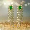 17ctw Pear Cut Emerald Chandelier Earrings