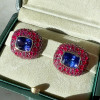 10ctw Tanzanite Blue Sapphire and Ruby Paved Stud Earrings