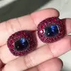 10ctw Tanzanite Blue Sapphire and Ruby Paved Stud Earrings