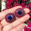 10ctw Tanzanite Blue Sapphire and Ruby Paved Stud Earrings