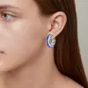 12ctw Blue and White Sapphire Art-deco Hoop Earrings