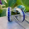 12ctw Blue and White Sapphire Art-deco Hoop Earrings