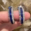 12ctw Blue and White Sapphire Art-deco Hoop Earrings
