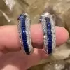 12ctw Blue and White Sapphire Art-deco Hoop Earrings