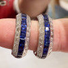 12ctw Blue and White Sapphire Art-deco Hoop Earrings