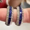 12ctw Blue and White Sapphire Art-deco Hoop Earrings