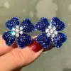 15ctw Blue Sapphire Flower Statement Stud Earrings