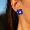 15ctw Blue Sapphire Flower Statement Stud Earrings