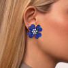 15ctw Blue Sapphire Flower Statement Stud Earrings