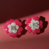 18ctw White Sapphire and Ruby Double Flower Earrings