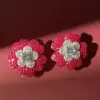 18ctw White Sapphire and Ruby Double Flower Earrings