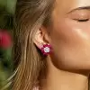 18ctw White Sapphire and Ruby Double Flower Earrings