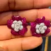 18ctw White Sapphire and Ruby Double Flower Earrings