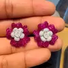 18ctw White Sapphire and Ruby Double Flower Earrings