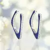 5ctw White and Blue Sapphire Paved Geometric Hoop Earrings