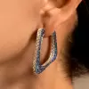 5ctw White and Blue Sapphire Paved Geometric Hoop Earrings
