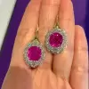 14ctw Cushion Cut Fuchsia Sapphire Drop Earrings
