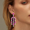 36ctw Oval Cut White and Fuchsia Sapphire Chandelier Earrings