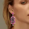 36ctw Oval Cut White and Fuchsia Sapphire Chandelier Earrings