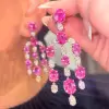 36ctw Oval Cut White and Fuchsia Sapphire Chandelier Earrings