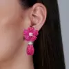 45ctw Invisible-set Ruby Flower Teardrop Dangle Statement Earrings