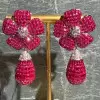 45ctw Invisible-set Ruby Flower Teardrop Dangle Statement Earrings