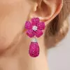 45ctw Invisible-set Ruby Flower Teardrop Dangle Statement Earrings