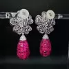 45ctw Invisible-set Ruby Flower Teardrop Dangle Statement Earrings