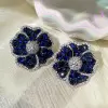 25ctw Blue and White Sapphire Blossom Statement Earrings