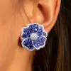 25ctw Blue and White Sapphire Blossom Statement Earrings