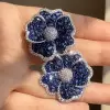 25ctw Blue and White Sapphire Blossom Statement Earrings