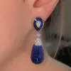 50ctw Invisible Set Blue Sapphire Art-deco Drop Earrings